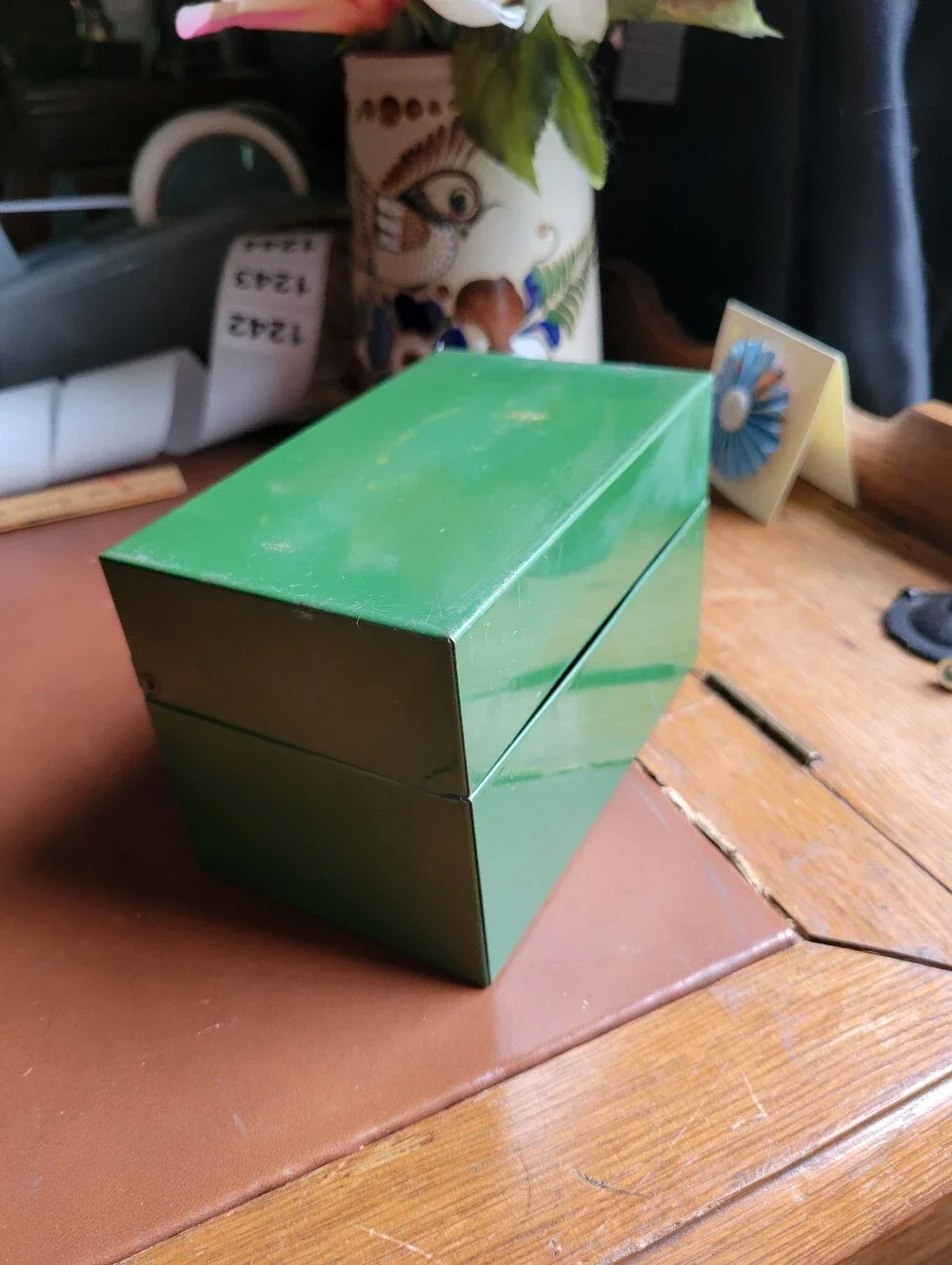 Vintage Mid-Century Green Metal Index Card / Recipe Box